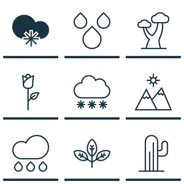 Set Of 9 Landscape Icons. Includes Rain, Love Flower, Oak And Other Symbols. Beautiful Design Elements.