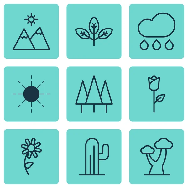 Sada 9 harmonie ikon. Obsahuje lesa, slunce, dub a další symboly. Krásné designové prvky. — Stockový vektor