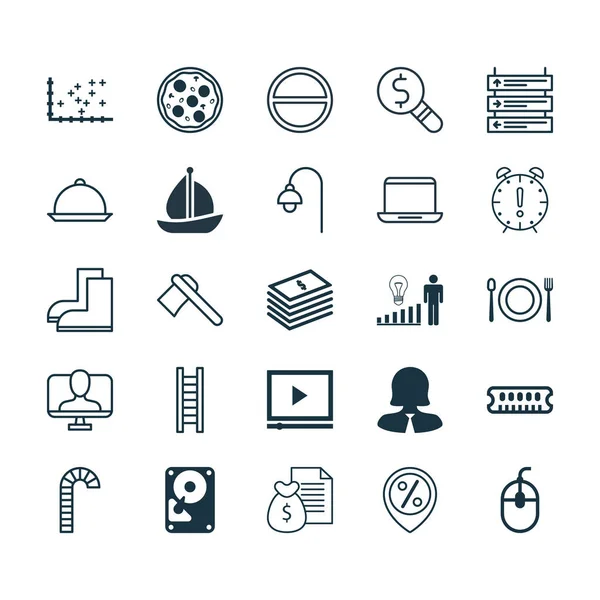 Set van 25 universele bewerkbare iconen. Kan worden gebruikt voor Web, mobiel en App Design. Bevat elementen zoals zakenvrouw, videospeler, vliegtuig schema en meer. — Stockvector