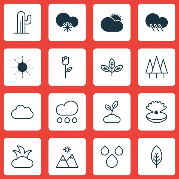 Sada 16 harmonie ikon. Zahrnuje výhonek, kaktus, slunečné počasí a další symboly. Krásné designové prvky. — Stockový vektor