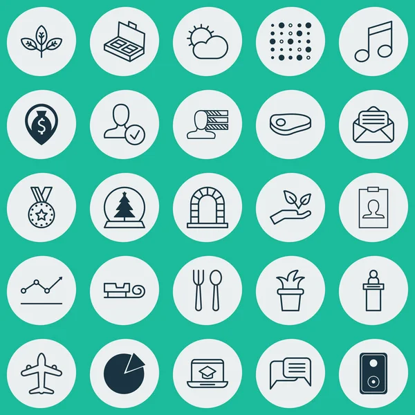 Sor 25 univerzális szerkeszthető ikonok. Lehet használni a Web, mobil és App Design. Magában foglalja a elemeket, mint a tiszta környezet, változó építészet, hajtás, és több. — Stock Vector