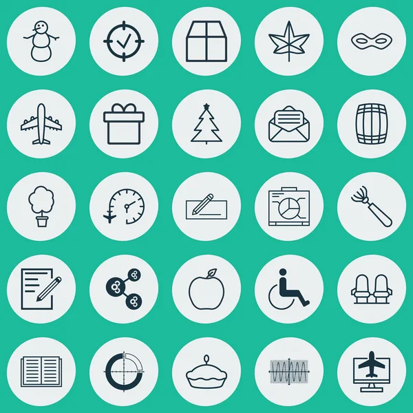 Set de 25 iconos editables universales. Puede ser utilizado para el diseño web, móvil y de aplicaciones. Incluye elementos tales como maceta de madera, nectarina, tablero y más . — Archivo Imágenes Vectoriales