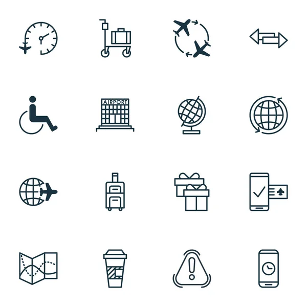 Set van 16 reizende iconen. Omvat sirene, wereld bol, heden en andere symbolen. Mooie designelementen. — Stockvector