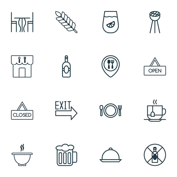 Conjunto de 16 ícones de café. Inclui Ale, Talheres, Placard fechado e outros símbolos. Elementos de design bonito . — Vetor de Stock