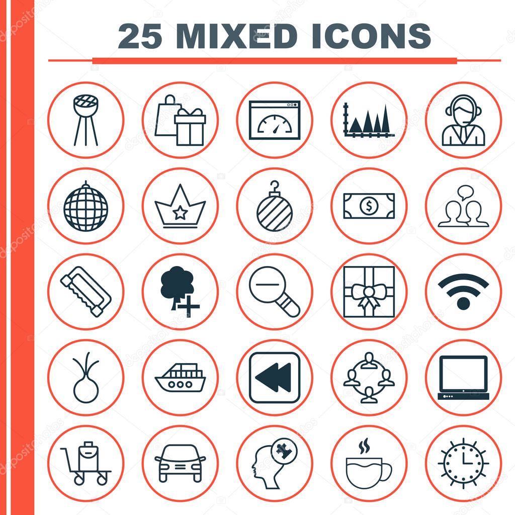 Set Of 25 Universal Editable Icons. Can Be Used For Web, Mobile And App Design. Includes Elements Such As Conversation, Shopping, Insert Woods And More.