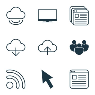 9 Internet simge kümesi. Takım, Web yer imleri, verileri içeren eşitlemek ve diğer simgeler. Güzel tasarım öğeleri.