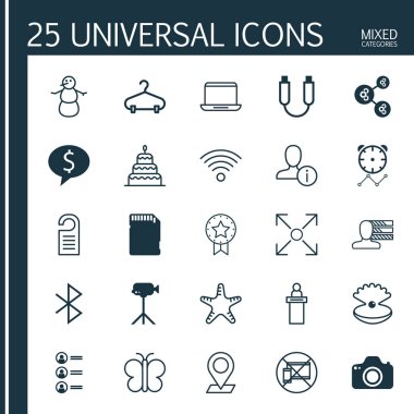 25 evrensel düzenlenebilir simgeler kümesi. Web, mobil ve App tasarım için kullanılabilir. İş başvurusunda, deniz yıldızı, tatlı ve daha fazlası gibi unsurları içerir.