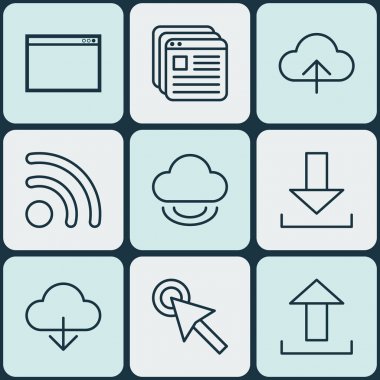9 World Wide Web simgeler kümesi. Program, Web yer imleri, oturum açma ve diğer simgeleri içerir. Güzel tasarım öğeleri.