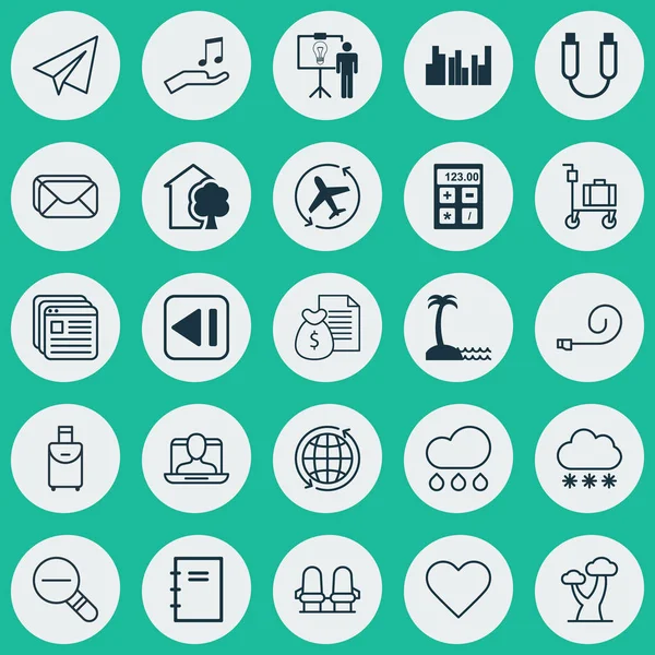 Sor 25 univerzális szerkeszthető ikonok. Lehet használni a Web, mobil és App Design. Elemeket tartalmaz, mint a ház, kicsinyítés, fotel, és több. — Stock Vector