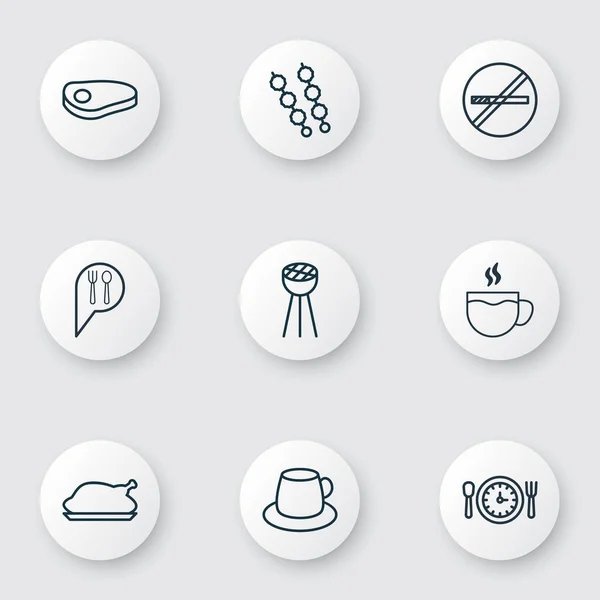 Conjunto de 9 iconos de la comida. Incluye Stop Smoke, té, pollo frito y otros símbolos. Hermosos elementos de diseño . — Archivo Imágenes Vectoriales