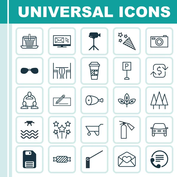 Set van 25 universele bewerkbare iconen. Kan worden gebruikt voor Web, mobiel en App Design. Bevat elementen zoals overschrijving, dinerzaal, telefoon en meer. — Stockvector