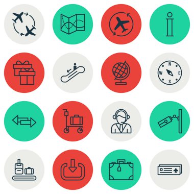 16 ulaşım simgeler kümesi. Dünya Küre, hediye içerir, bulun ve diğer simgeler. Güzel tasarım öğeleri.