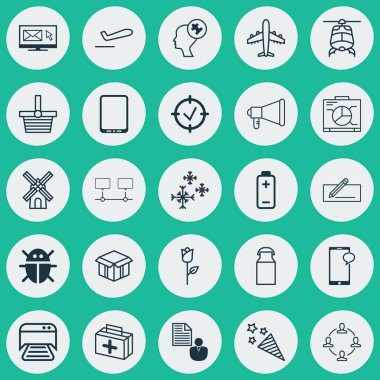 25 evrensel düzenlenebilir simgeler kümesi. Web, mobil ve App tasarım için kullanılabilir. Sürahi, bülten, yıldız kar ve daha fazlası gibi unsurları içerir.