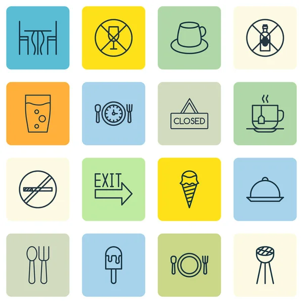 Conjunto de 16 ícones de café. Inclui jantar, bebida quente, sem beber e outros símbolos. Elementos de design bonito . —  Vetores de Stock