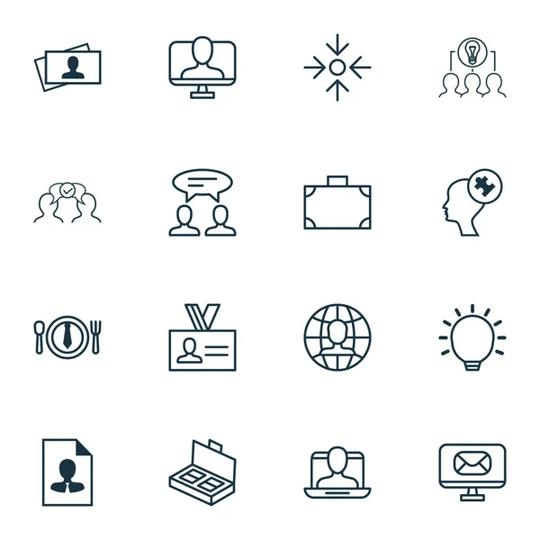 Set van 16 Business Management iconen. Bevat globale werk, telefoonkaart, sociaal profiel en andere symbolen. Mooie designelementen. — Stockvector