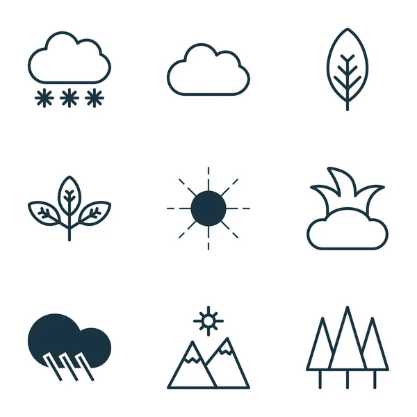 Набор из 9 икон природы. Включает ростки, леса, облака и другие символы. Элементы дизайна . — стоковый вектор