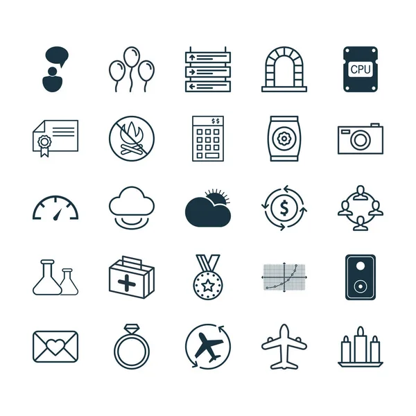 Set Of 25 Universal Editable Icons. Dapat digunakan untuk Web, Mobile dan Desain App. Termasuk Elements Such As Money Recycle, Chemical, Digital Camera And More . - Stok Vektor