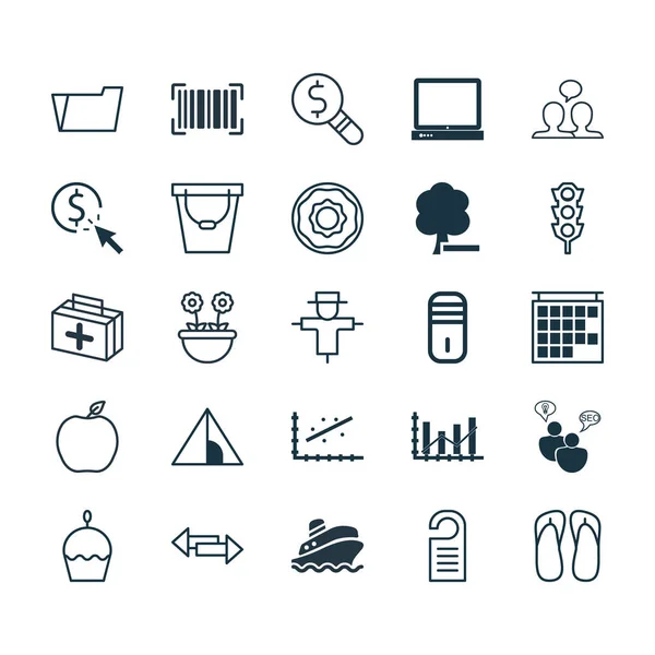 Uppsättning av 25 Universal redigerbara ikoner. Kan användas för webb-, mobil- och App Design. Element som toffel, dokument fall, stoppljus och mer. — Stock vektor