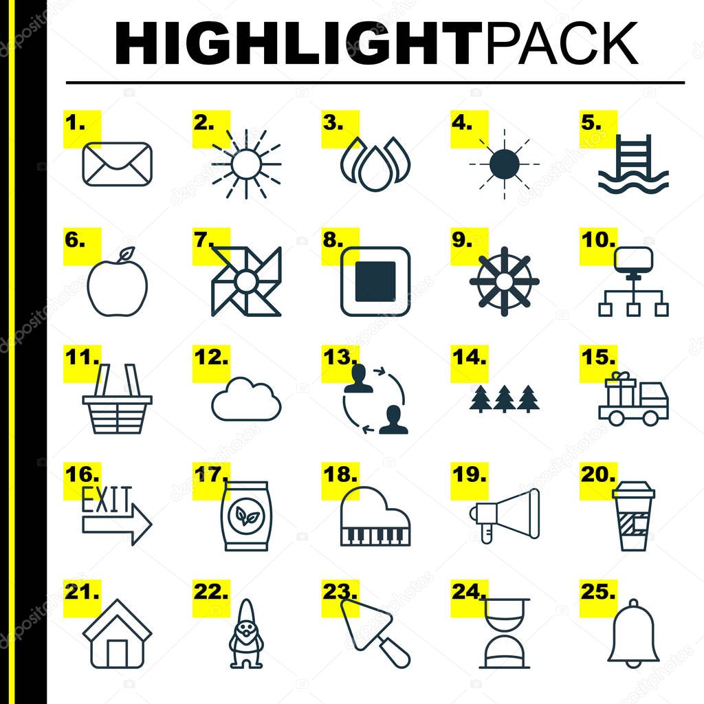 Set Of 25 Universal Editable Icons. Can Be Used For Web, Mobile And App Design. Includes Elements Such As Alert, Lightness Mode, Lorry Birthday And More.