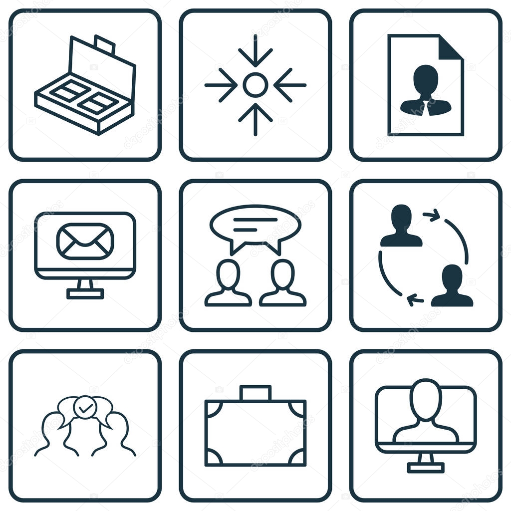 Set Of 9 Business Management Icons. Includes Cv, Cooperation, Business Aim And Other Symbols. Beautiful Design Elements.
