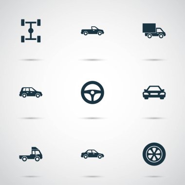 Otomatik Icons Set. Van, kamyon, araba ve diğer öğeleri koleksiyonu. Ayrıca Crossover, kamyon, otomatik gibi simgeler içerir.