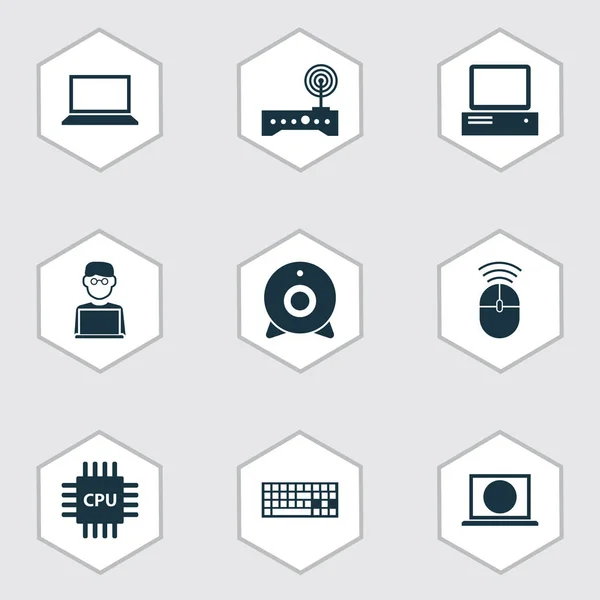 Notebook Icons Set. Coleção de Web, Monitor, Teclado e outros elementos. Também inclui símbolos como Internet, Web, Notebook . — Vetor de Stock