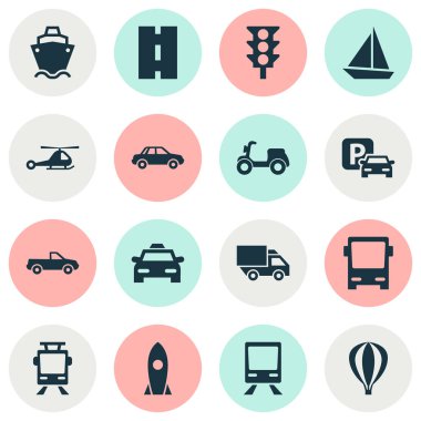 Sevk irsaliyesi Icons Set. Cabriolet, otomobil, yol işaret ve diğer öğeleri koleksiyonu. Ayrıca ışık, taksi, otobüs gibi simgeler içerir.