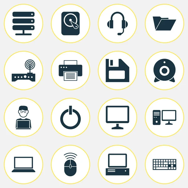 Ensemble d'icônes informatiques. Collection de puissance sur, bureau, base de données et autres éléments. Comprend également des symboles tels que serveur, machine, ordinateur . — Image vectorielle