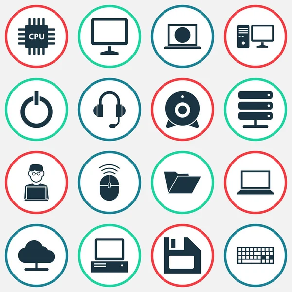 Conjunto de ícones de laptop. Coleção de energia ligada, Web, Dossiê e outros elementos. Também inclui símbolos como câmera, desktop, Web . —  Vetores de Stock