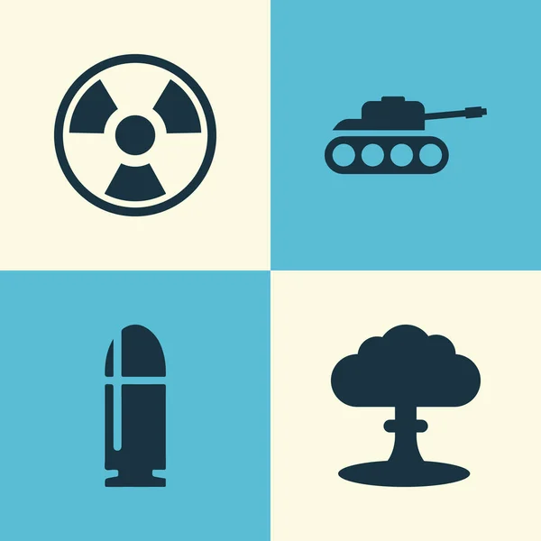 军队的图标集。装甲师，原子，危险和其他元素的集合。此外包括如蛞蝓、 坦克、 危险符号. — 图库矢量图片