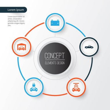 Otomatik Icons Set. Tak, akümülatör, taşıma ve diğer öğeleri koleksiyonu. Ayrıca garaj, pikap, taşıma gibi simgeler içerir.