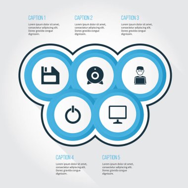 Bilgisayar simgeleri ayarlayın. Yayın, disket, programcı ve diğer öğeleri koleksiyonu. Gibi yumuşak ve sarkık, yayın, Web de simgeleri içerir.