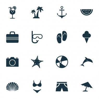 Sıcak Icons Set. Ağaçlar, Video, Vitamin ve diğer öğeleri koleksiyonu. Ayrıca şemsiye, forseps, kabuk gibi simgeler içerir.