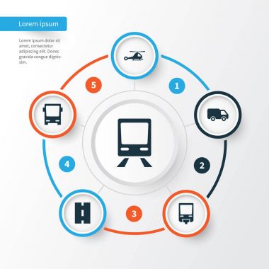 Ulaşım Icons Set. Koleksiyon yol, demiryolu, helikopter ve diğer öğeleri. Ayrıca karayolu, Autobus, demiryolu gibi simgeler içerir.