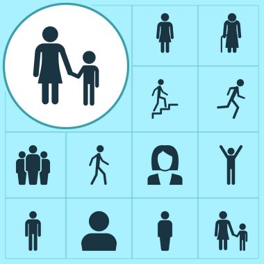 İnsanlar simgeler kümesi. Çalışan, üye, grup ve diğer öğeleri koleksiyonu. Ayrıca anne, Aile, yaşlı gibi simgeler içerir.