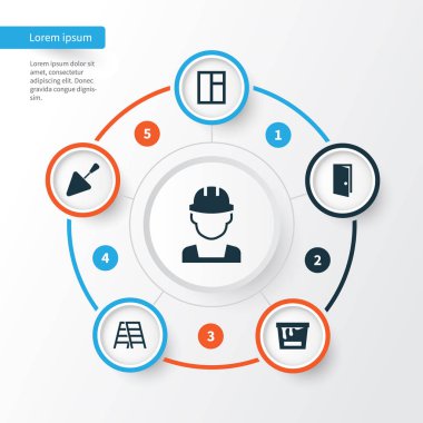 Sanayi Icons Set. Spatula, giriş, mühendis ve diğer öğeleri koleksiyonu. Ayrıca kapı, mala, Can gibi simgeler içerir.