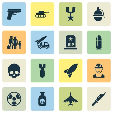 Ordu Icons Set. Kaçak, RIP, kafatası ve diğer öğeleri koleksiyonu. Ayrıca füze, topçu, Kafadericisi gibi simgeler içerir.