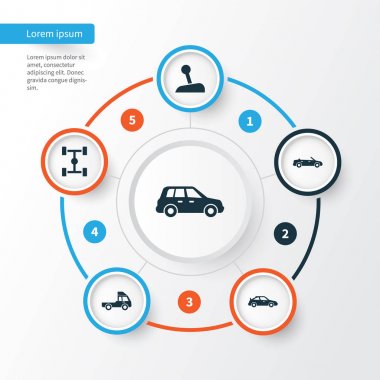 Araba Icons Set. Dingil mesafesi, sopa, Van ve diğer öğeleri koleksiyonu. Ayrıca Cabriolet, kamyon, Crossover gibi simgeler içerir.