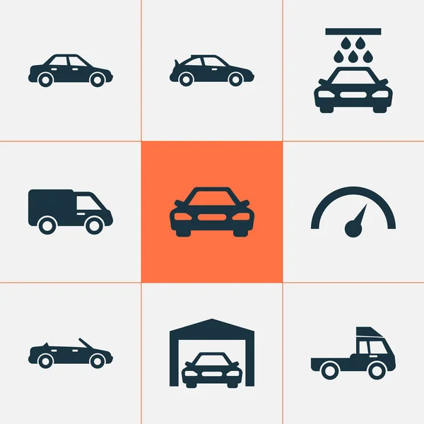 Automobil-Ikonen gesetzt. Sammlung von Auto, Automobil, Chronometer und anderen Elementen. beinhaltet auch Symbole wie Auto, Garage, Lieferwagen. — Stockvektor