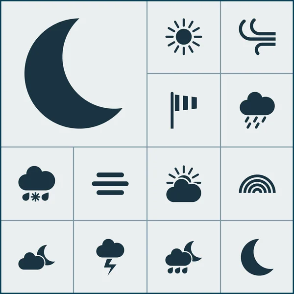 Natursymbole gesetzt. Sammlung von Sonne, Brise, Dusche und anderen Elementen. enthält auch Symbole wie Wetter, Windfahne, Kälte. — Stockvektor
