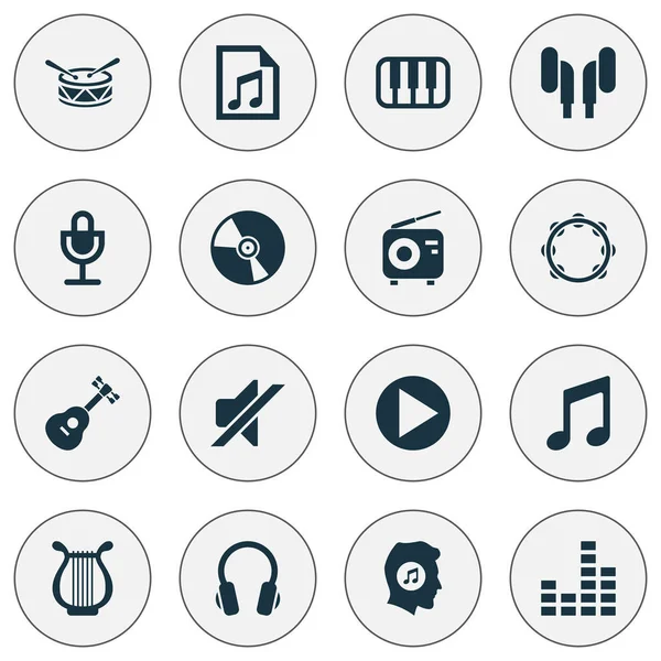 Audio Icons Set. Collectie van muziek, Prymera, Tuner en andere elementen. Ook symbolen zoals Mute, hoofdtelefoon, muziek. — Stockvector