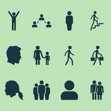 Kişi simgeler kümesi. Sevgililer, Aile, mutlu ve diğer öğeleri koleksiyonu. Ayrıca teslim, çift, Avatar gibi simgeler içerir.