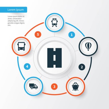 Taşıma simgeler kümesi. Omnibus, Zeplin, Van ve diğer öğeleri koleksiyonu. Ayrıca balon, arabası, hava gibi simgeler içerir.