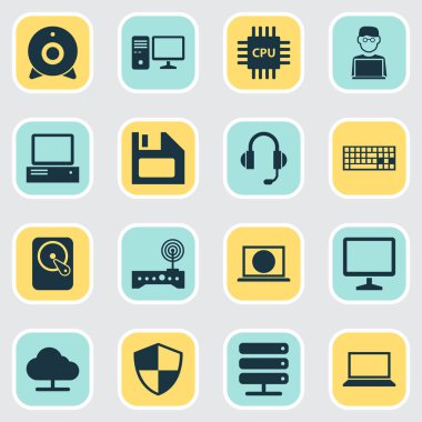 Bilgisayar simgeleri ayarlayın. Yayın, monitör, dizüstü bilgisayar ve diğer öğeleri koleksiyonu. Ayrıca masaüstü, kişisel, Wifi gibi simgeler içerir.