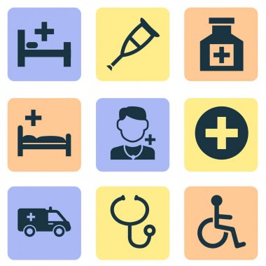 Uyuşturucu Icons Set. Toplama artı Polikliniği, ilk yardım ve diğer öğeler. Ayrıca üye, geçersiz, ilaç gibi simgeler içerir.