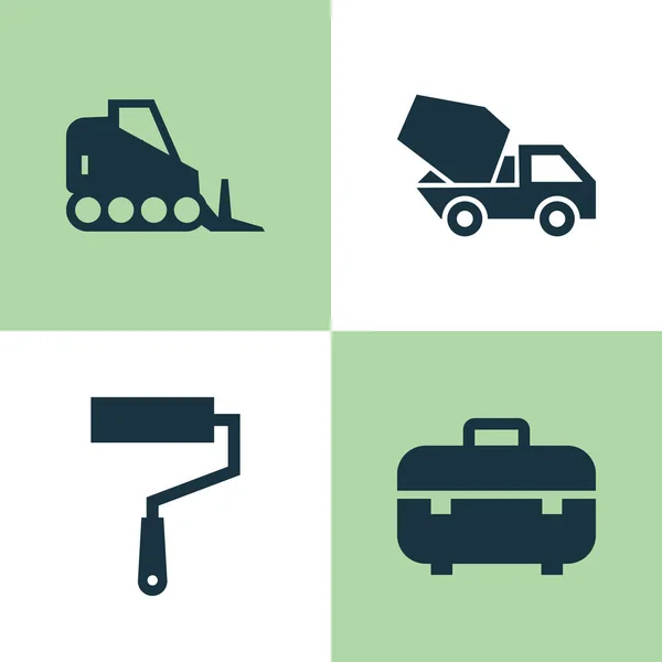 Indústria Ícones Set. Coleção de equipamentos, trator, veículo de cimento e outros elementos. Também inclui símbolos como parede, caixa de ferramentas, caso . — Vetor de Stock