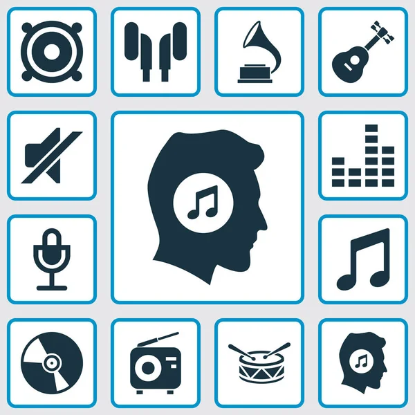 Sada audio ikony. Sbírka sluchu, Meloman, mlčení a dalších prvků. Zahrnuje také symboly jako sud, sluchu, hudba. — Stockový vektor