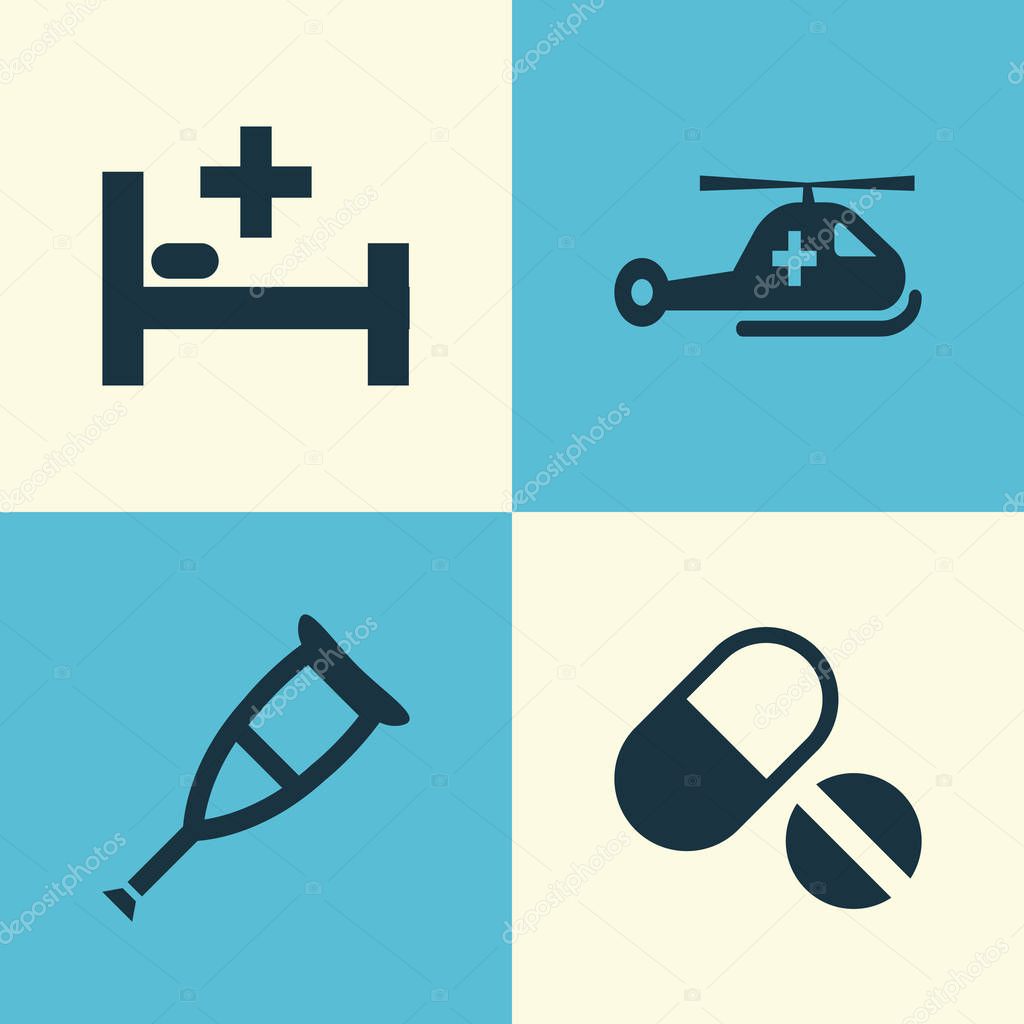Antibiotic Icons Set. Collection Of Spike, Pills, Copter And Other Elements. Also Includes Symbols Such As Healthy, Tent, Pill.