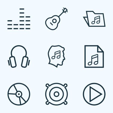 Multimedya özetliyor ayarlayın. Kapak, plastik, kulaklık ve diğer öğeleri koleksiyonu. Daire, şablon, oynamak gibi semboller de içerir.