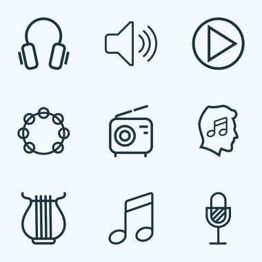 Multimedya özetliyor ayarlayın. Yaylı topluluğu, kapak, kablosuz ve diğer öğeler. Ayrıca mikrofon, ARP, enstrüman gibi simgeler içerir.